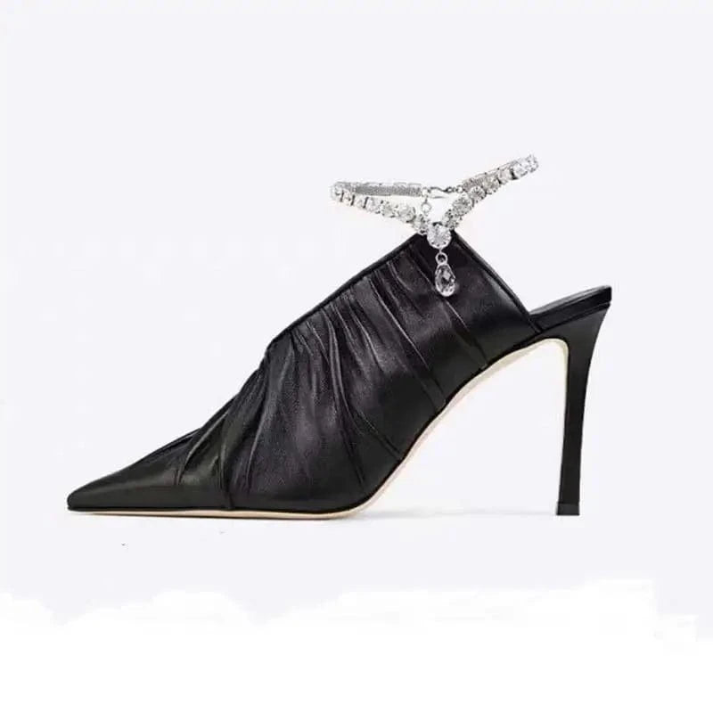 Chaussures Femme Simple Rhinestone Decor Zapatos De Mujer Side Hollow Out Ankle Strap High Heel Sandals For Ladies Party Sandals