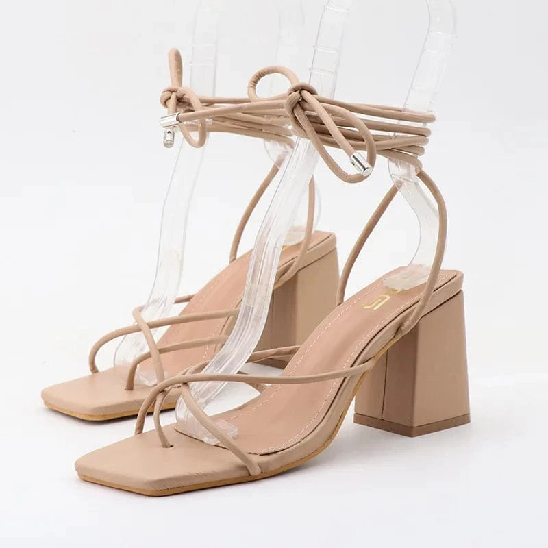 Chaussures Femme Top Sell Square-toe Clip-toe Roman Shoes Cross Strap Lace Up Chunky Heels Sandals For Women Dating Party Sandal