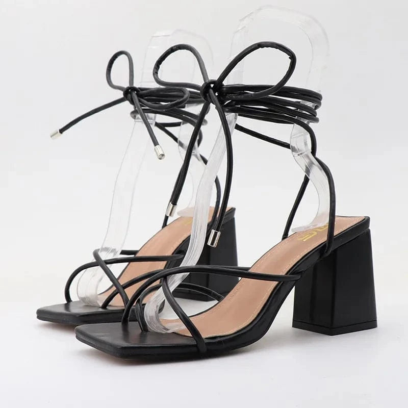 Chaussures Femme Top Sell Square-toe Clip-toe Roman Shoes Cross Strap Lace Up Chunky Heels Sandals For Women Dating Party Sandal