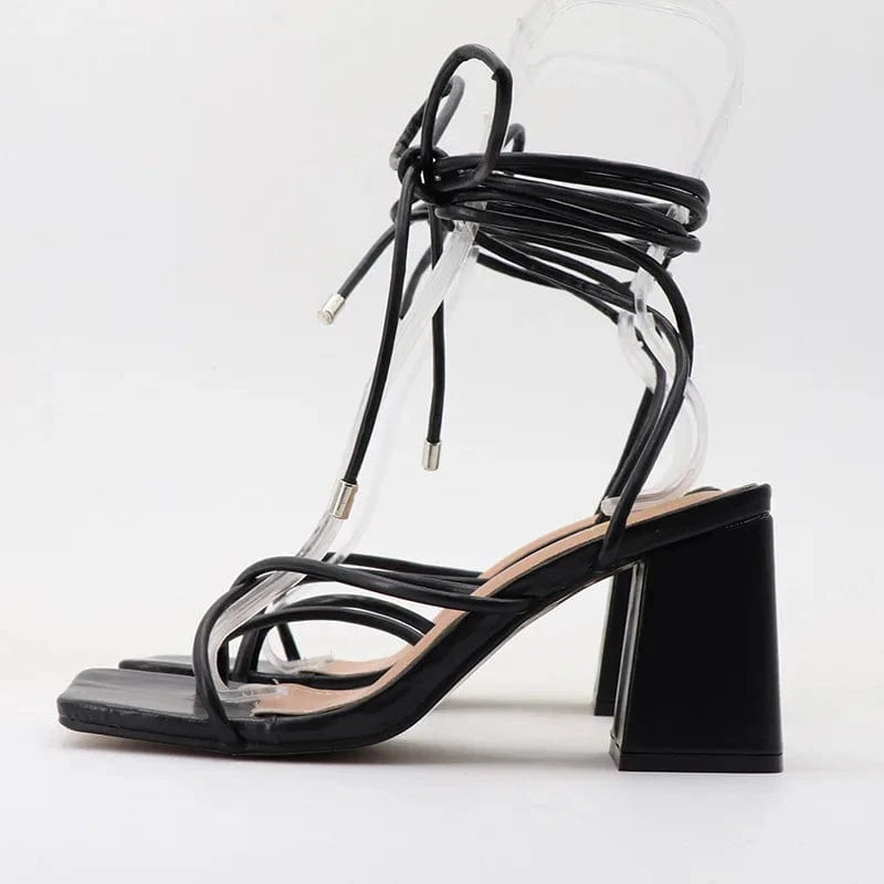 Chaussures Femme Top Sell Square-toe Clip-toe Roman Shoes Cross Strap Lace Up Chunky Heels Sandals For Women Dating Party Sandal