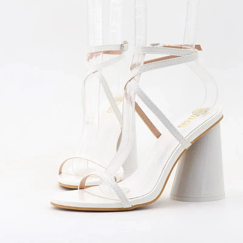 Chaussures Femme Versatile Solid Color Round-toe Shoes Open-toe Cross Strap Chunky Heel Sandals Ladies Travelling Dating Sandals