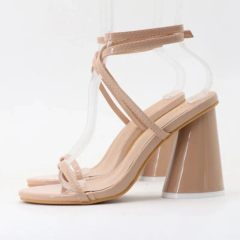 Chaussures Femme Versatile Solid Color Round-toe Shoes Open-toe Cross Strap Chunky Heel Sandals Ladies Travelling Dating Sandals