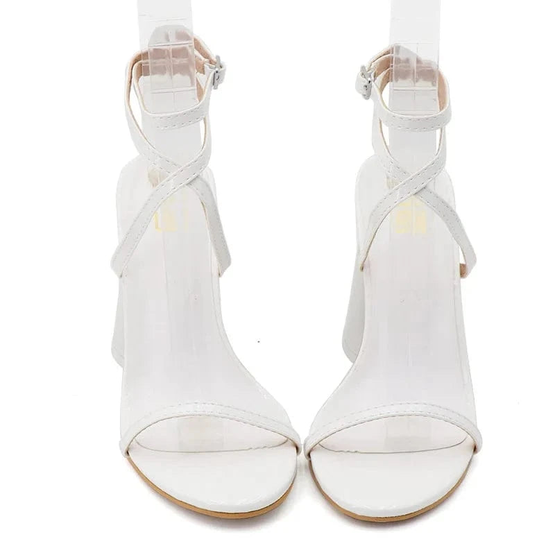 Chaussures Femme Versatile Solid Color Round-toe Shoes Open-toe Cross Strap Chunky Heel Sandals Ladies Travelling Dating Sandals