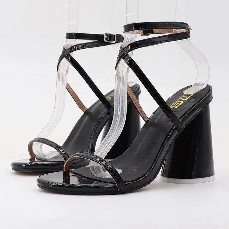 Chaussures Femme Versatile Solid Color Round-toe Shoes Open-toe Cross Strap Chunky Heel Sandals Ladies Travelling Dating Sandals