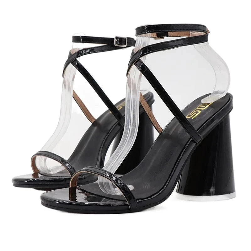 Chaussures Femme Versatile Solid Color Round-toe Shoes Open-toe Cross Strap Chunky Heel Sandals Ladies Travelling Dating Sandals