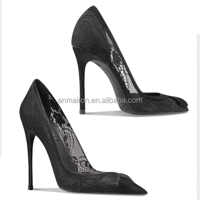 Chaussures Femmes Zapatos De Mujer Women black lace fabric Dress Shoes Pointy Toe Classic Heels Ladies Stiletto Pumps