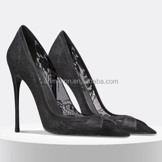 Chaussures Femmes Zapatos De Mujer Women black lace fabric Dress Shoes Pointy Toe Classic Heels Ladies Stiletto Pumps