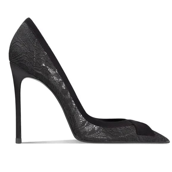 Chaussures Femmes Zapatos De Mujer Women black lace fabric Dress Shoes Pointy Toe Classic Heels Ladies Stiletto Pumps
