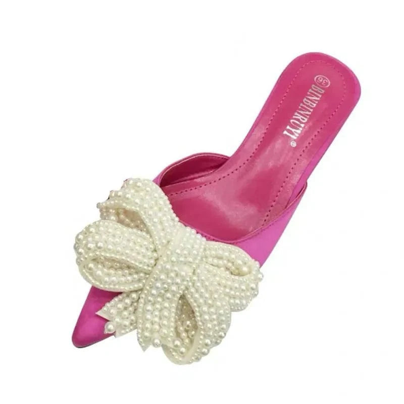 Chaussures Talon 5CM Slippers Slides Pearl Trending Short Kitten Female Ladies Pumps Heels