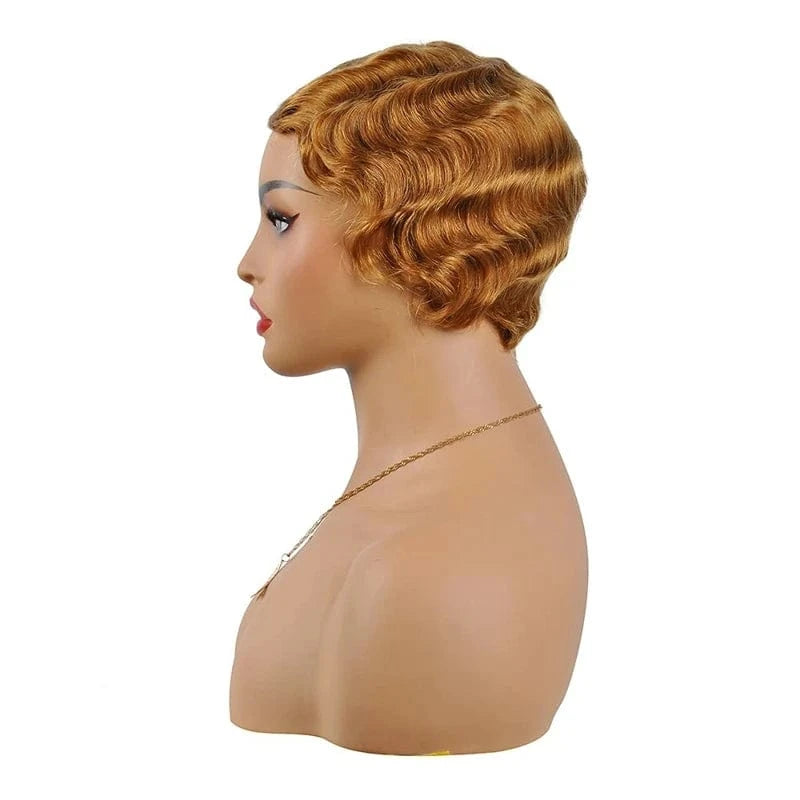 Cheap Brazilian Remy Hair Short Wet and Wavy Pixie Cut Wig Ocean Wave Finger Wave None Lace Human Hair Wig for Black Women