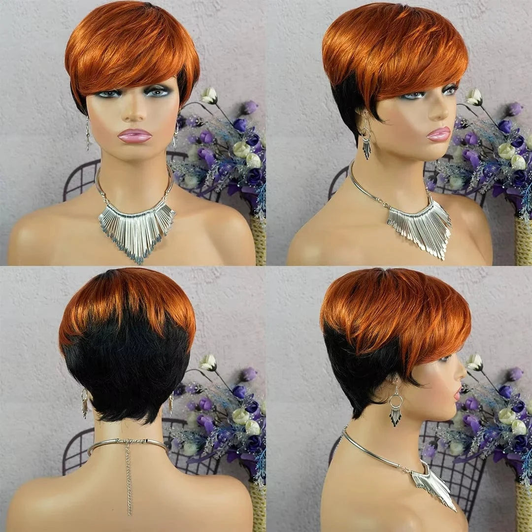 Cheap Glueless Machine Made Natural Color Wigs Human Hair, Short Pixie Cut Human Hair Wigs, Short Bob Wigs for Black Womens