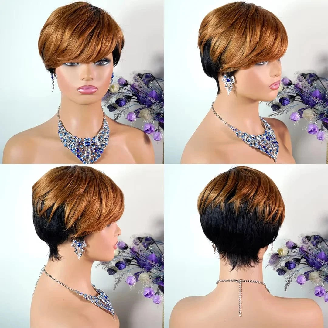 Cheap Glueless Machine Made Natural Color Wigs Human Hair, Short Pixie Cut Human Hair Wigs, Short Bob Wigs for Black Womens