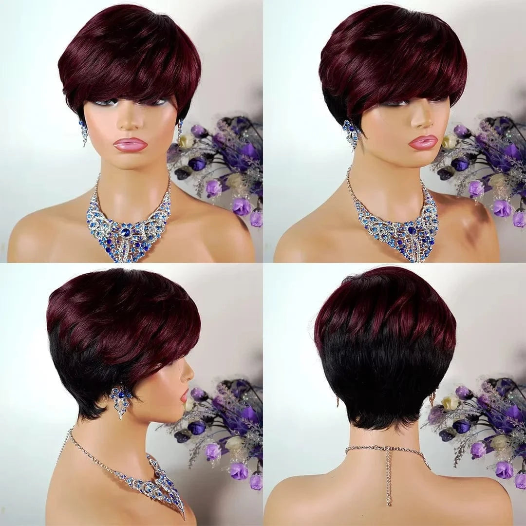 Cheap Glueless Machine Made Natural Color Wigs Human Hair, Short Pixie Cut Human Hair Wigs, Short Bob Wigs for Black Womens