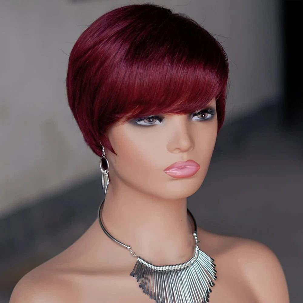 Cheap Glueless Machine Made Natural Color Wigs Human Hair, Short Pixie Cut Human Hair Wigs, Short Bob Wigs for Black Womens