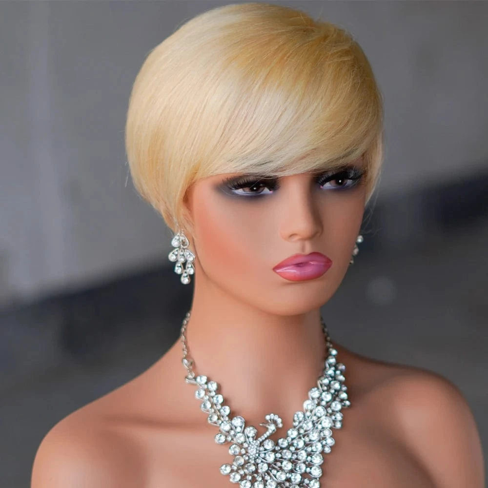 Cheap Glueless Machine Made Natural Color Wigs Human Hair, Short Pixie Cut Human Hair Wigs, Short Bob Wigs for Black Womens