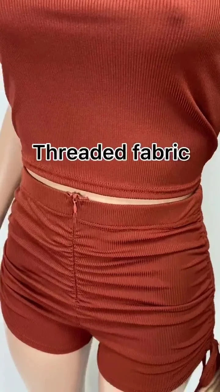 Cheap Summer Crop Top Tank Sets Women Casual Two Piece Set Sexy Cotton Vest High Waist Pleated Knitted 2 Piece Short Set