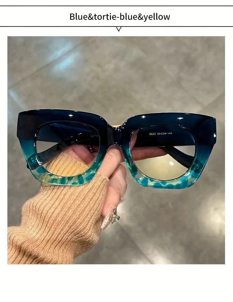 Chic Gradient Cat Eye Fashion Sunglasses for Women - Trendy Anti-Reflective Fashion Shades with Color Block Design,Beach & Party