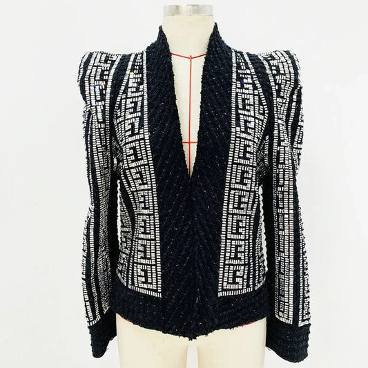 CHICEVER 2024 Winter High Quality Long Sleeve Patchwork Diamonds Jacket For Women