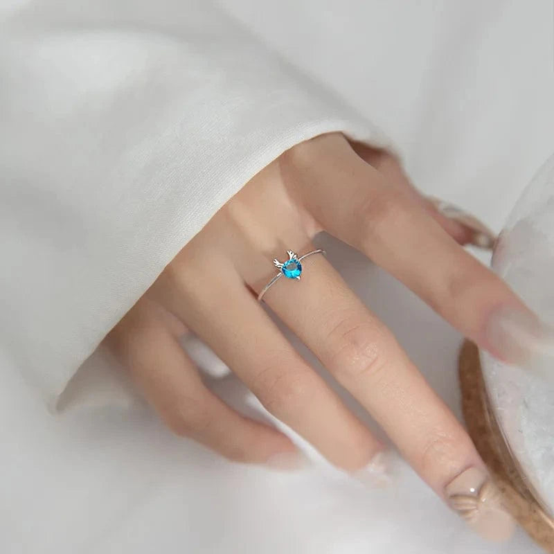 christmas gifts 925 silver Elk antler deerhorn blue or white zircon open rings for women fine jewelry rings