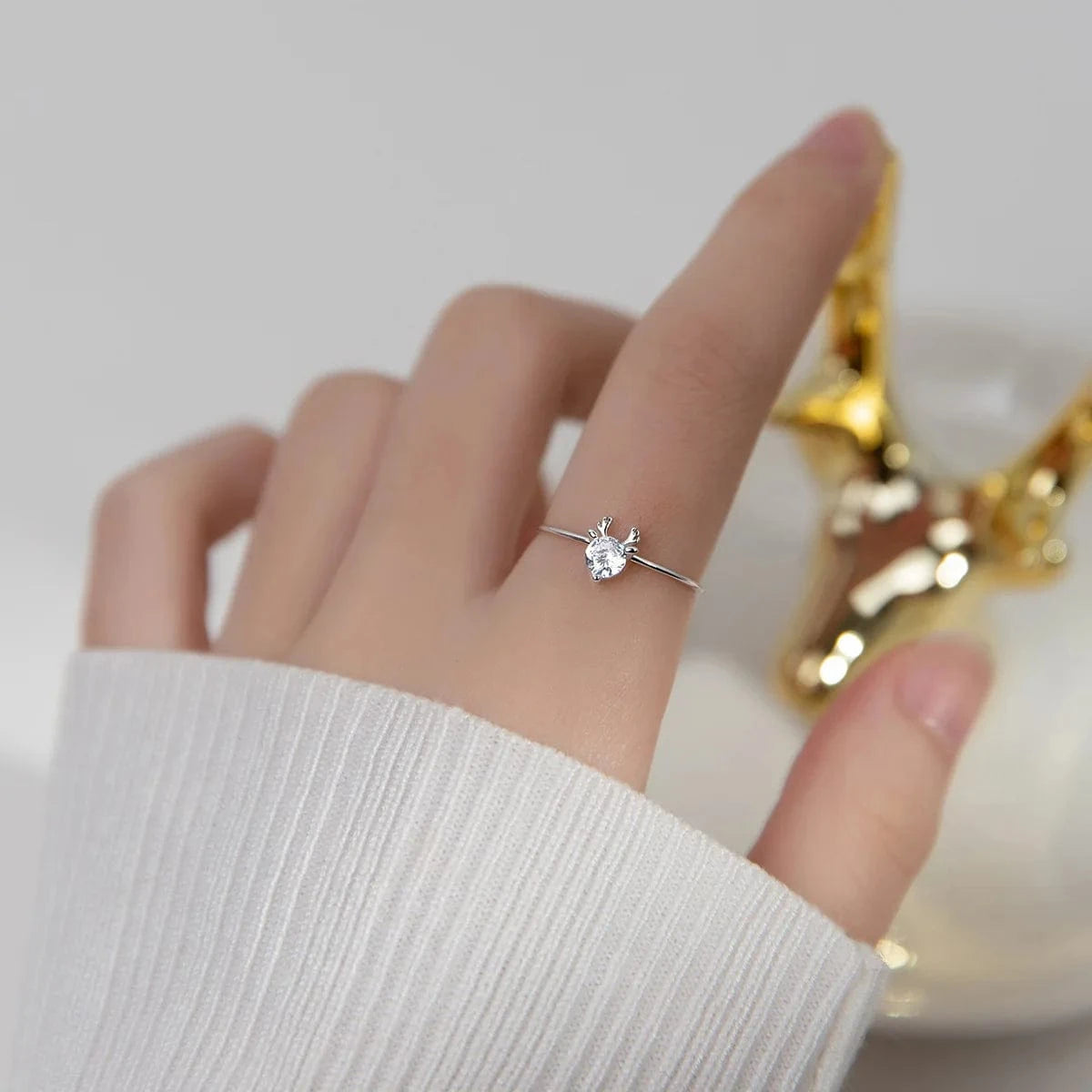 christmas gifts 925 silver Elk antler deerhorn blue or white zircon open rings for women fine jewelry rings