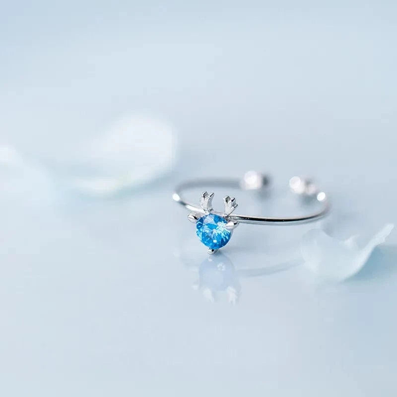 christmas gifts 925 silver Elk antler deerhorn blue or white zircon open rings for women fine jewelry rings