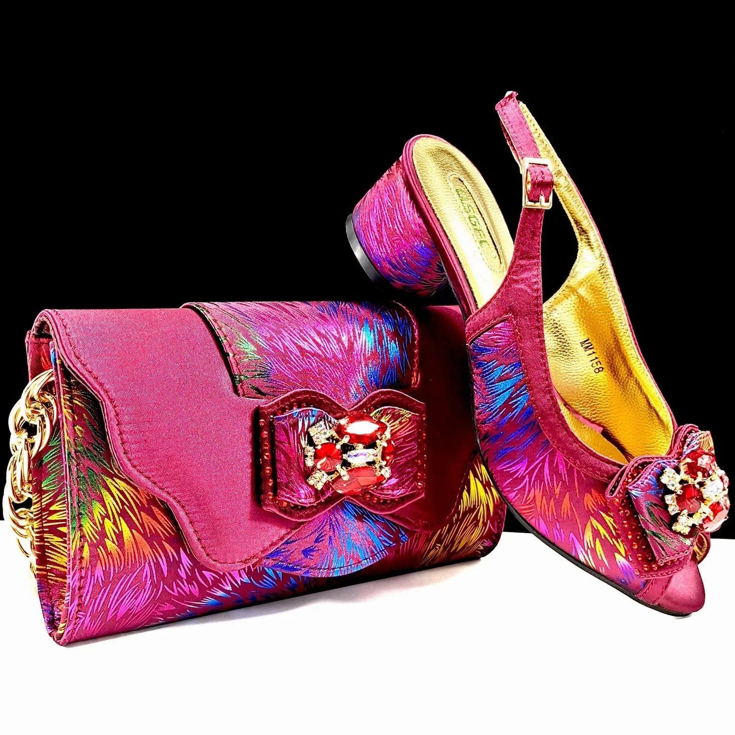 claret / 41 Designer Luxury New Italian African Party Ladies Women Girls Fashion Female Shoes and Bags Set