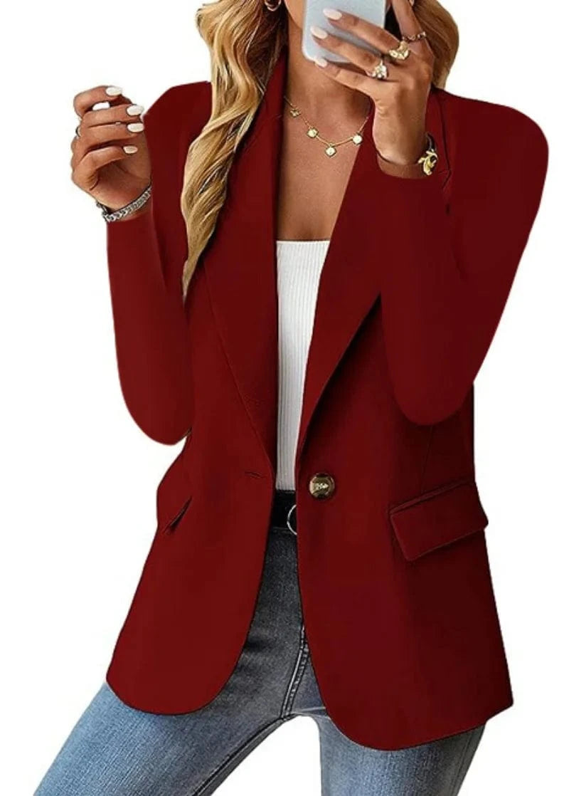 Claret / XL Women's Single Button Straight Anti-Wrinkle Jacket Long Sleeve Jacket Formal Business Path OL Office Lady Spring and Fall