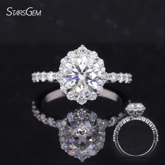 Classic 1.6ct round Brilliant Cut Lab-Grown Diamond Halo Ring 14k 18k Gold D VVS2 Synthetic IGI hpht Diamond Ring for Wedding
