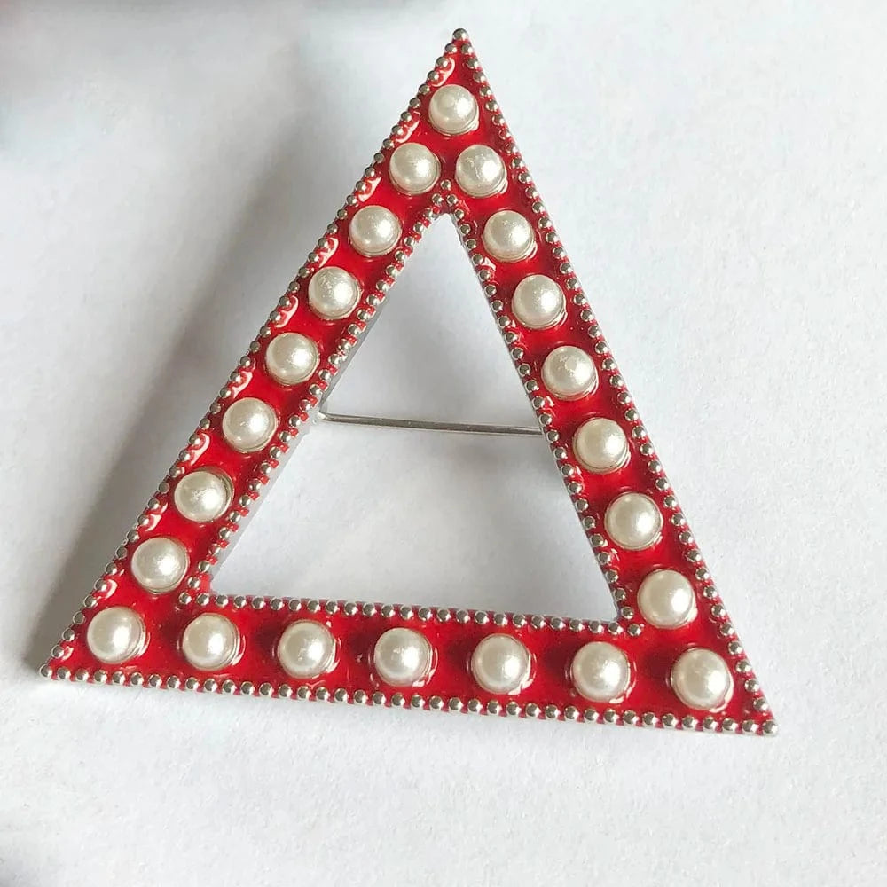 classic / 1 / Gold Plated Greek Fellowship Quality Metal Triangle Shape Red Crystal Pearl Dear Delta Brooch Society Lapel Pin Apparel Jewelry