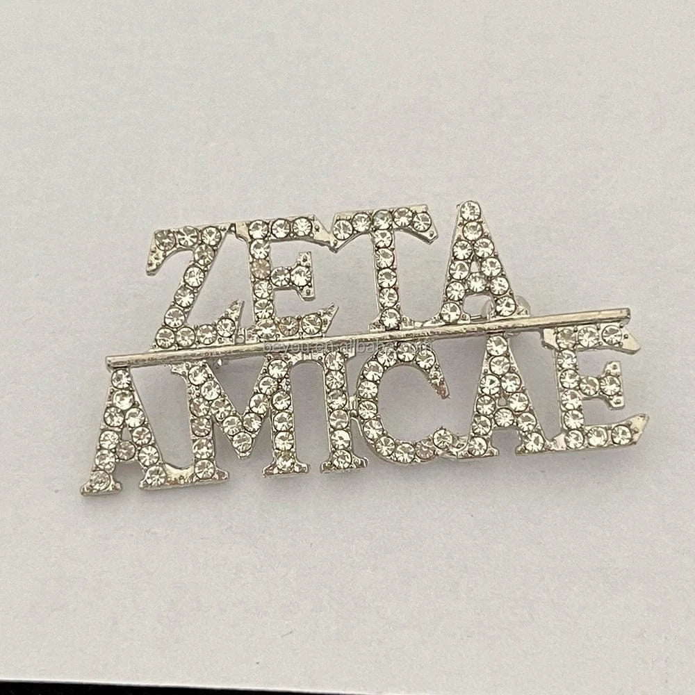 classic / 1 / Silver Plated Zeta Amicae Dark Light Blue Women Flower Ribbon Flower Brooch Round Pendant Inlaid Corsage Symbol ZA Lapel Pin