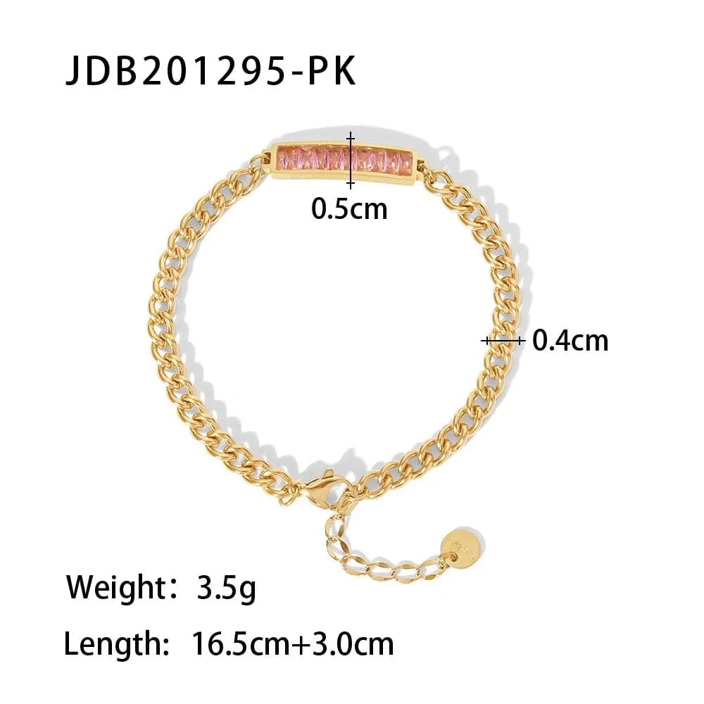 Classic / 16.5cm / JDB201295-PK 14k Gold Plated Square Cubic Zirconia High Quality Stainless Steel Bracelets Ladies Jewelry