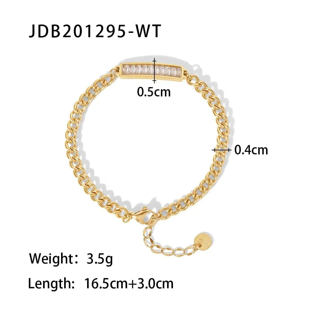Classic / 16.5cm / JDB201295-WT 14k Gold Plated Square Cubic Zirconia High Quality Stainless Steel Bracelets Ladies Jewelry