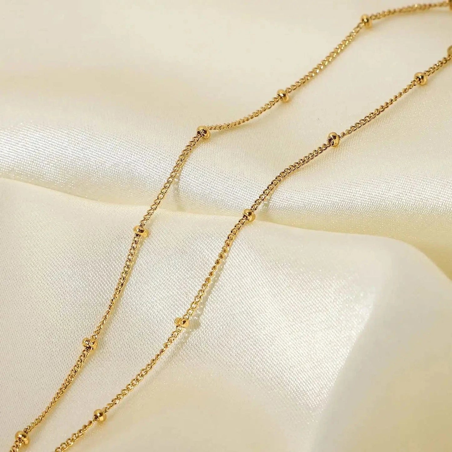 Classic / 18inches / N2461 N2461 Dainty 18K Gold Plated Stainless Steel Thin Bead Chain Chokers Necklace Minimalist for Women