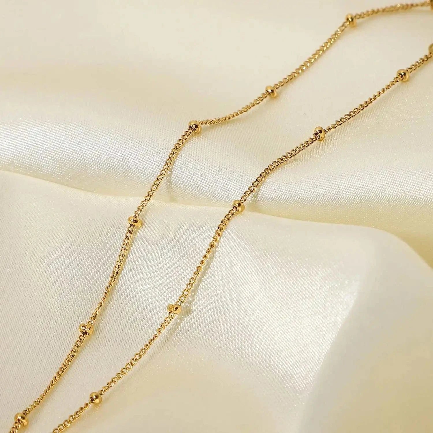 Classic / 18inches / N2461 N2461 Dainty 18K Gold Plated Stainless Steel Thin Bead Chain Chokers Necklace Minimalist for Women