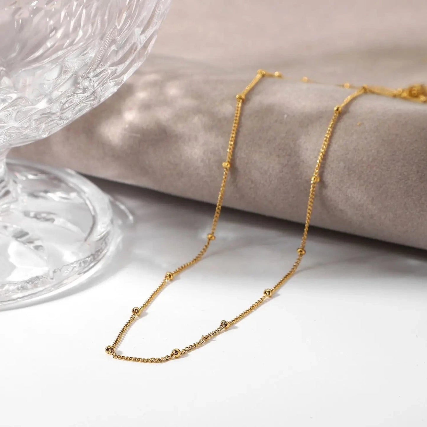 Classic / 18inches / N2461 N2461 Dainty 18K Gold Plated Stainless Steel Thin Bead Chain Chokers Necklace Minimalist for Women