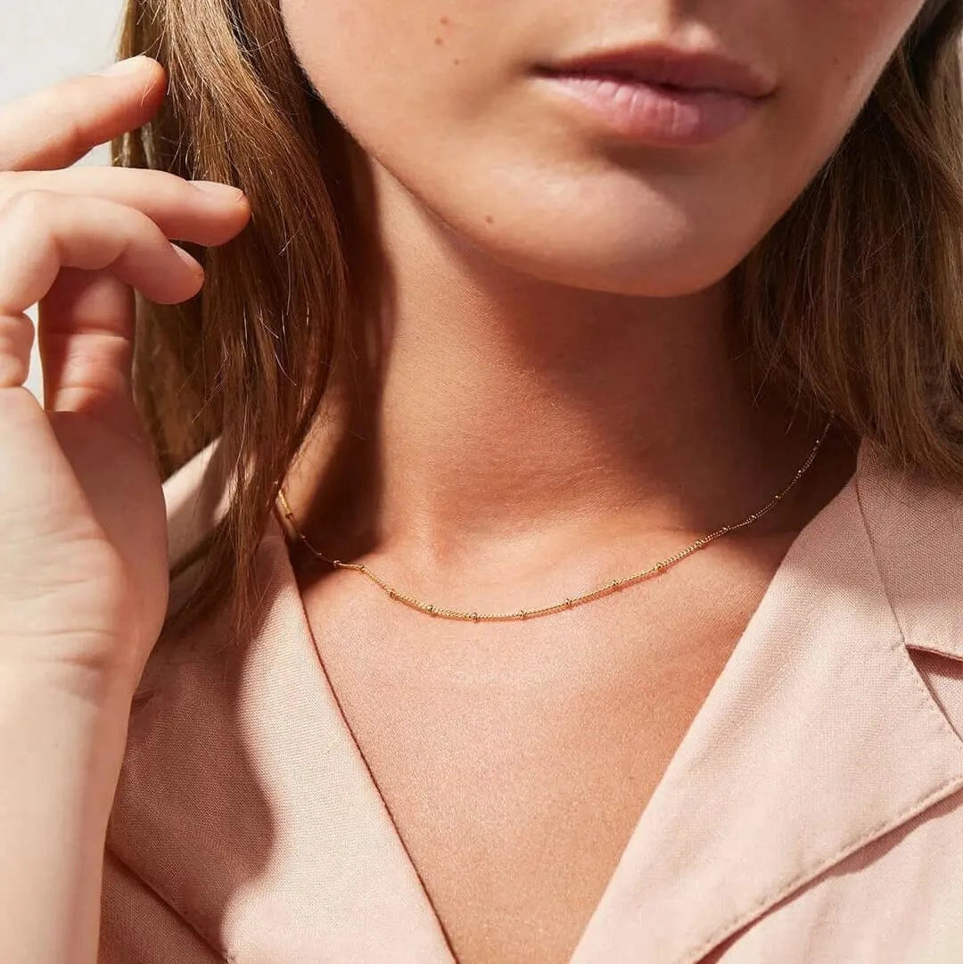 Classic / 18inches / N2461 N2461 Dainty 18K Gold Plated Stainless Steel Thin Bead Chain Chokers Necklace Minimalist for Women