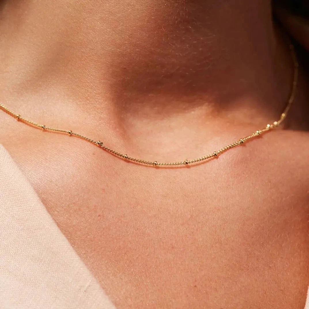 Classic / 18inches / N2461 N2461 Dainty 18K Gold Plated Stainless Steel Thin Bead Chain Chokers Necklace Minimalist for Women