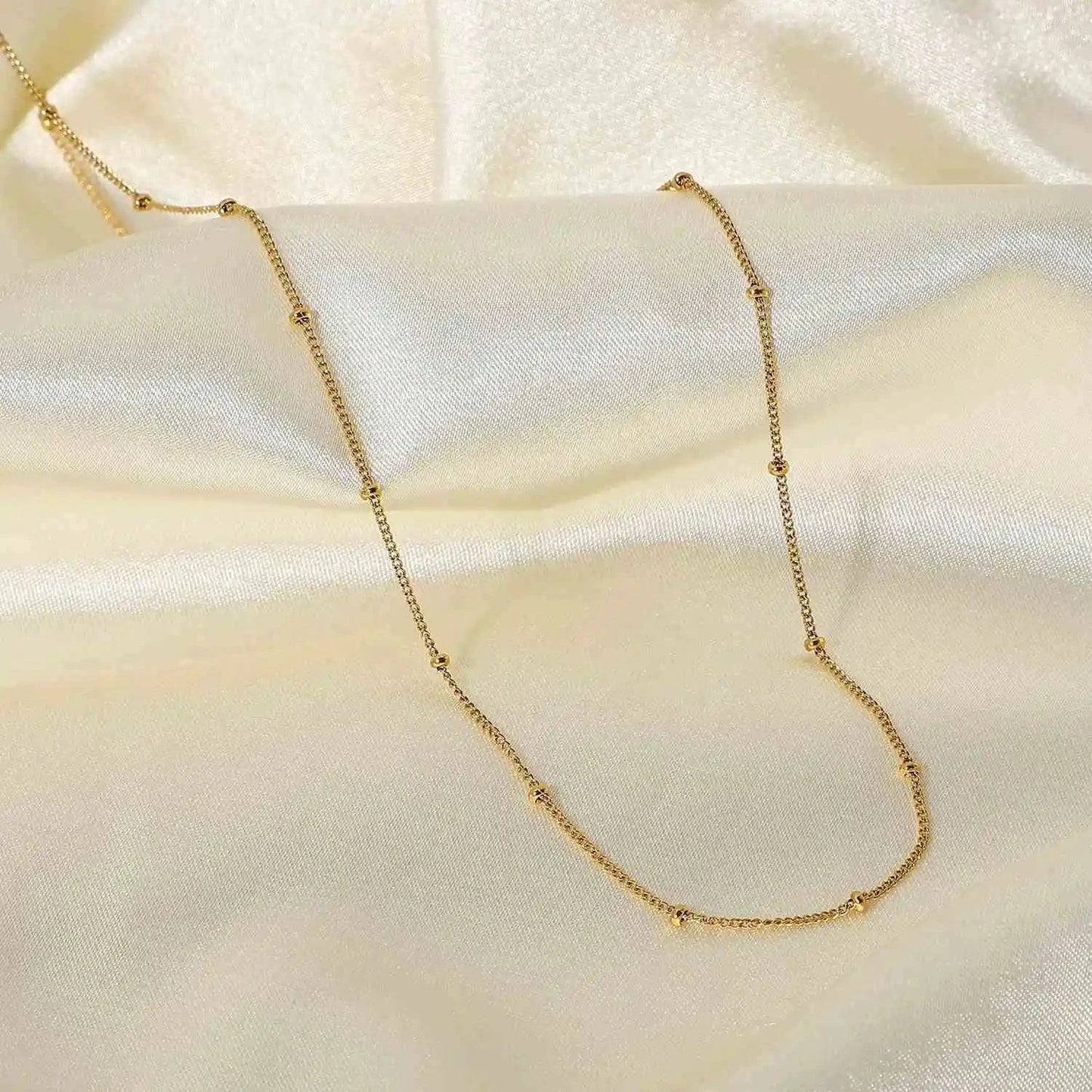 Classic / 18inches / N2461 N2461 Dainty 18K Gold Plated Stainless Steel Thin Bead Chain Chokers Necklace Minimalist for Women