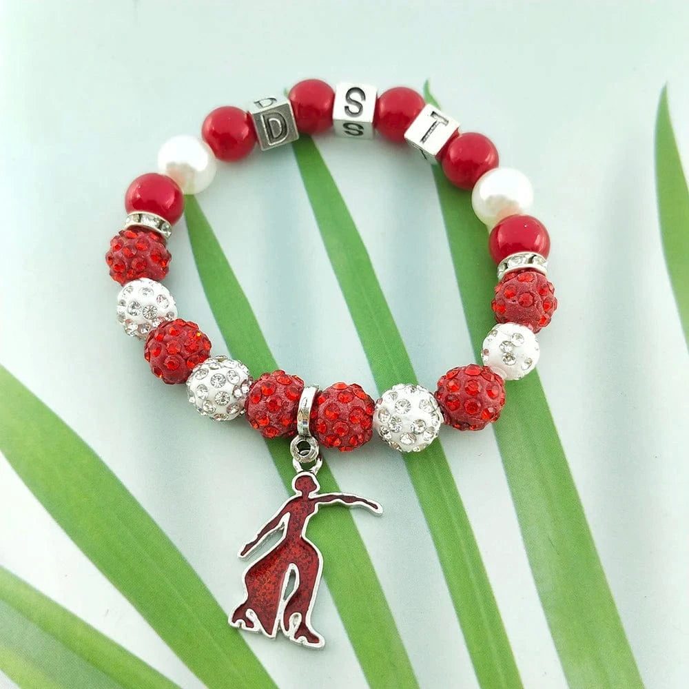 classic / 19CM / 15 Custom Sorority Letters DELTA DST University Black Women Society Metal Bead Charm Handmade Pearl Elastic Bracelet Bangle Jewelry