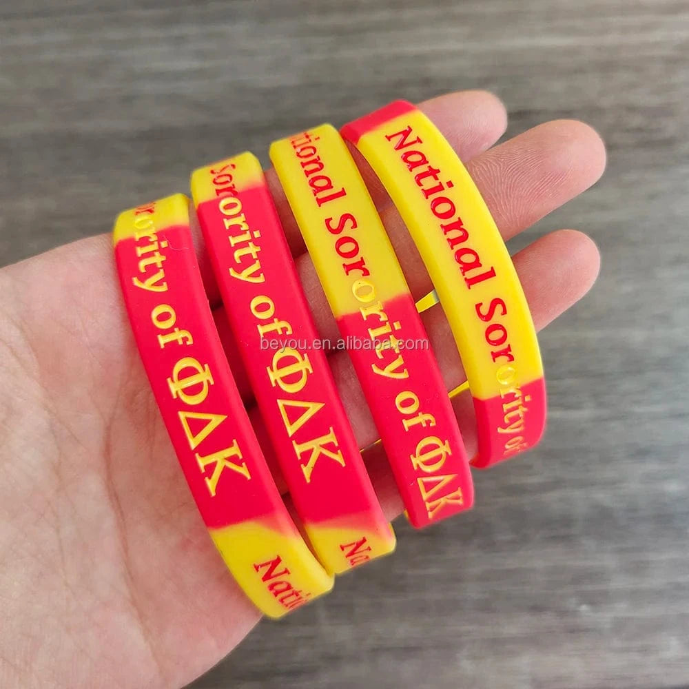 classic / 19CM / pdk National Sorority of Phi Delta Kappa Silicone Bracelet Red Yellow NSPDK Wristbands PVC Bracelet Fellowship Rubber Bracelets