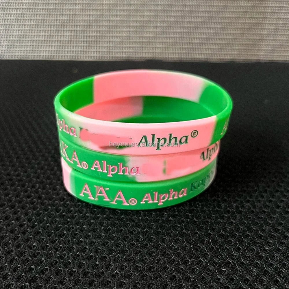 classic / 19CM / Pink green Pink Green Silicone Bracelet PVC Wristbands Bangle Greek Sorority Symbol Fellowship Rubber Bracelets