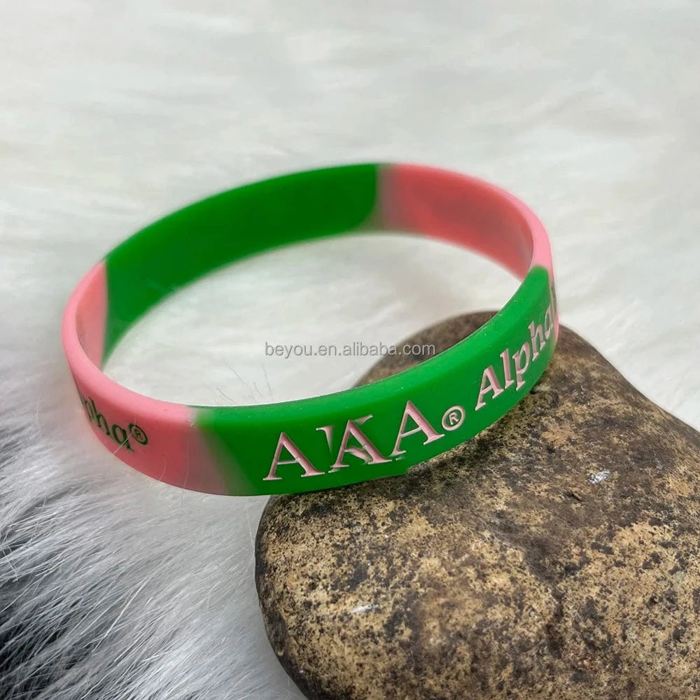 classic / 19CM / Pink green Pink Green Silicone Bracelet PVC Wristbands Bangle Greek Sorority Symbol Fellowship Rubber Bracelets