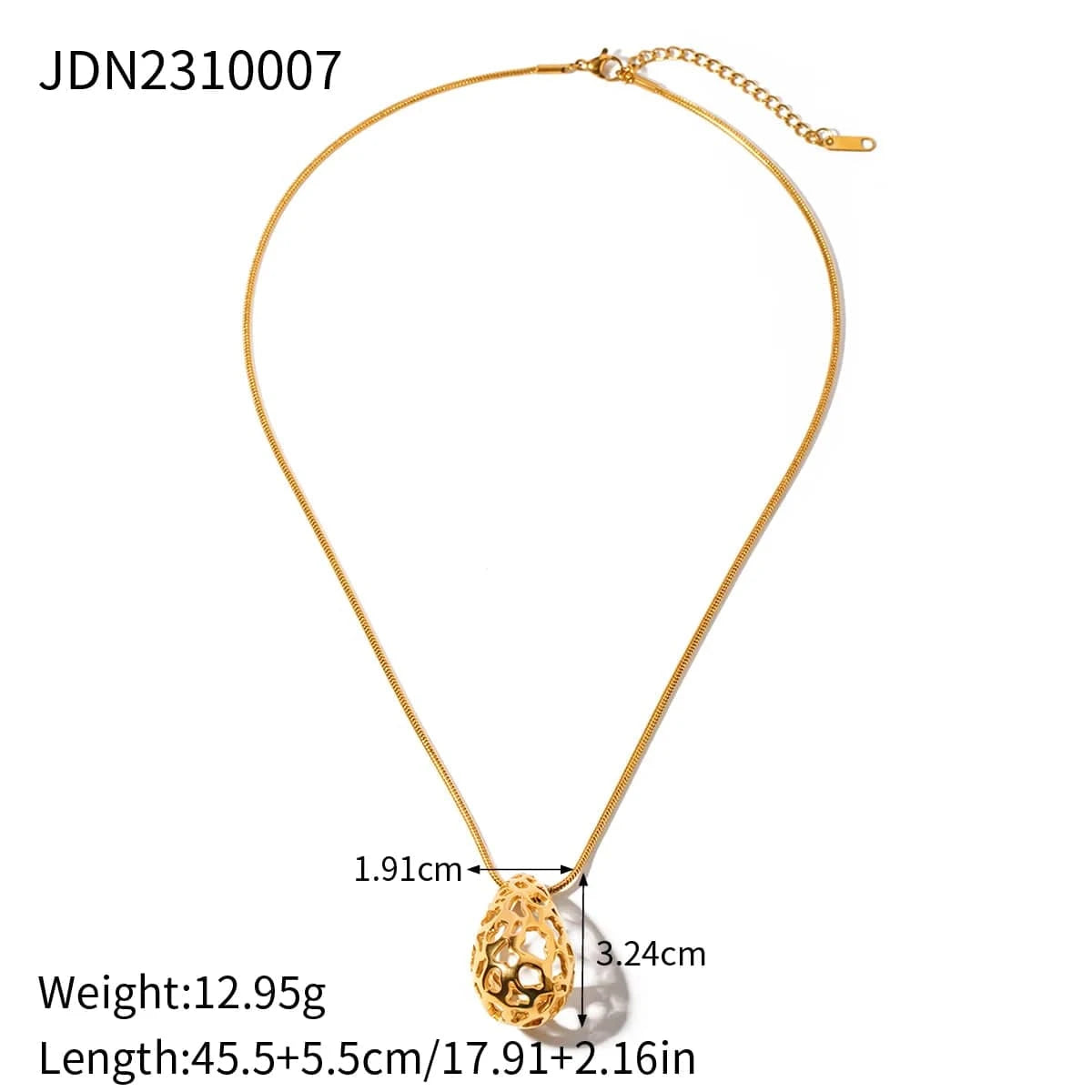 CLASSIC / 46cm / N2134 N2134 Jewelry Hollow Waterdrop Necklace 18K PVD Gold Plated Stainless Steel Water drop Charm Necklace For Women