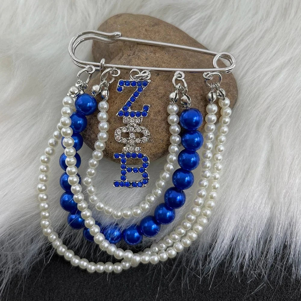 classic / 8 / Silver Plated ZPB Greek Sisters Club Club Logo Letter Badge Shield Pendant Pearl Rhinestone brooch Women's Jewelry