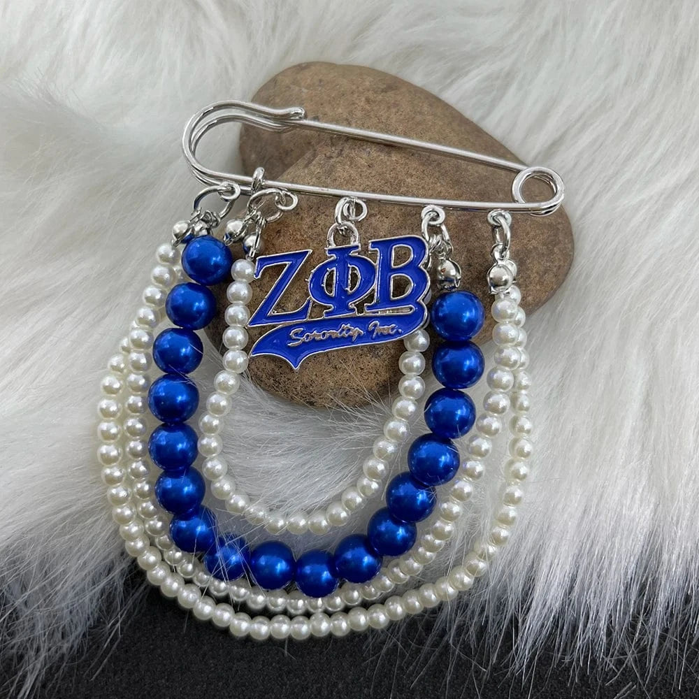 classic / 9 / Silver Plated ZPB Greek Sisters Club Club Logo Letter Badge Shield Pendant Pearl Rhinestone brooch Women's Jewelry