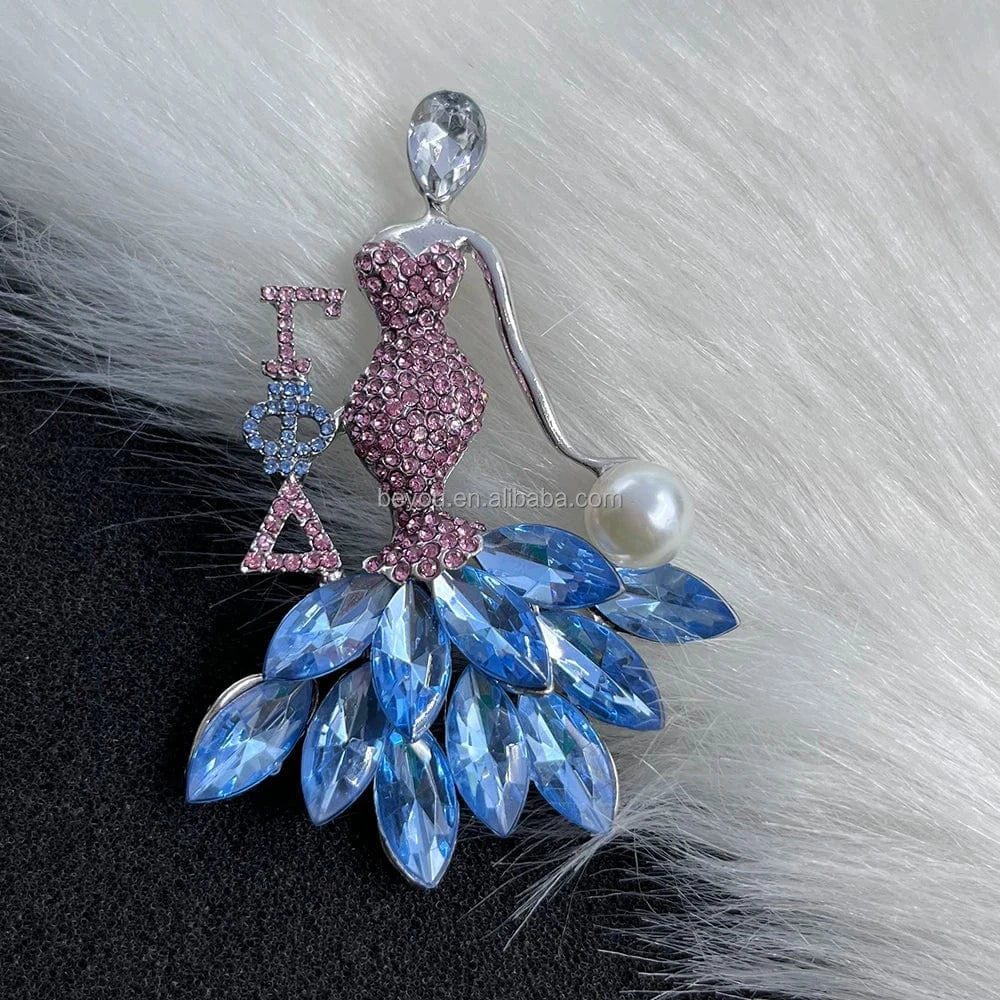 classic / butterfly / Silver Plated Pink Sky Blue Rhinestone Gamma Phi Delta Brooch  Butterfly Letter Sisterhood Sorority Lapel Pins Women Party Decor Jewelry