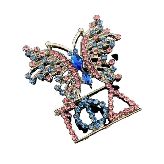 classic / butterfly / Silver Plated Pink Sky Blue Rhinestone Gamma Phi Delta Brooch  Butterfly Letter Sisterhood Sorority Lapel Pins Women Party Decor Jewelry