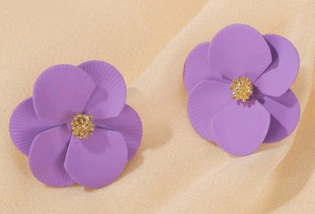 classic / classic / 1 Purple Flower Series Fabric Acrylic Ear Stud Fashion Pierce Wedding Holiday Party Earring Jewelry Gift