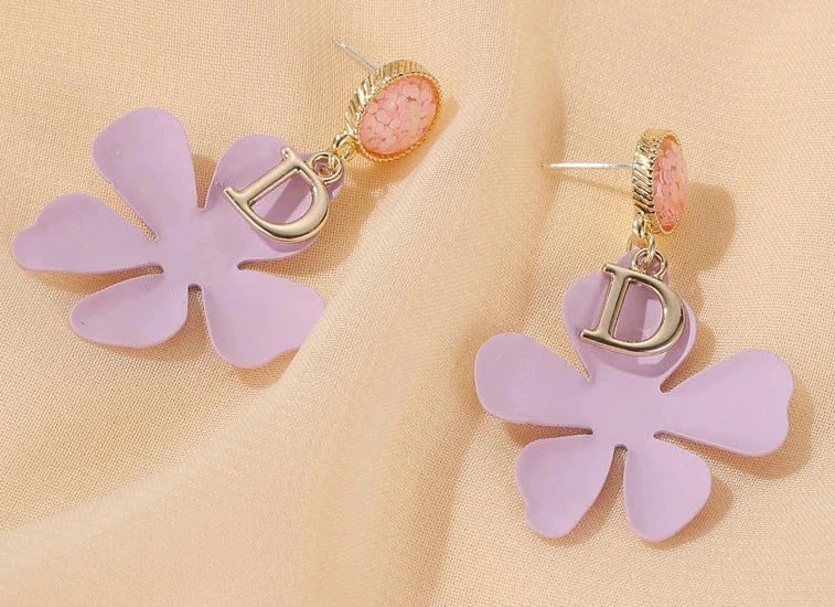 classic / classic / 10 Purple Flower Series Fabric Acrylic Ear Stud Fashion Pierce Wedding Holiday Party Earring Jewelry Gift