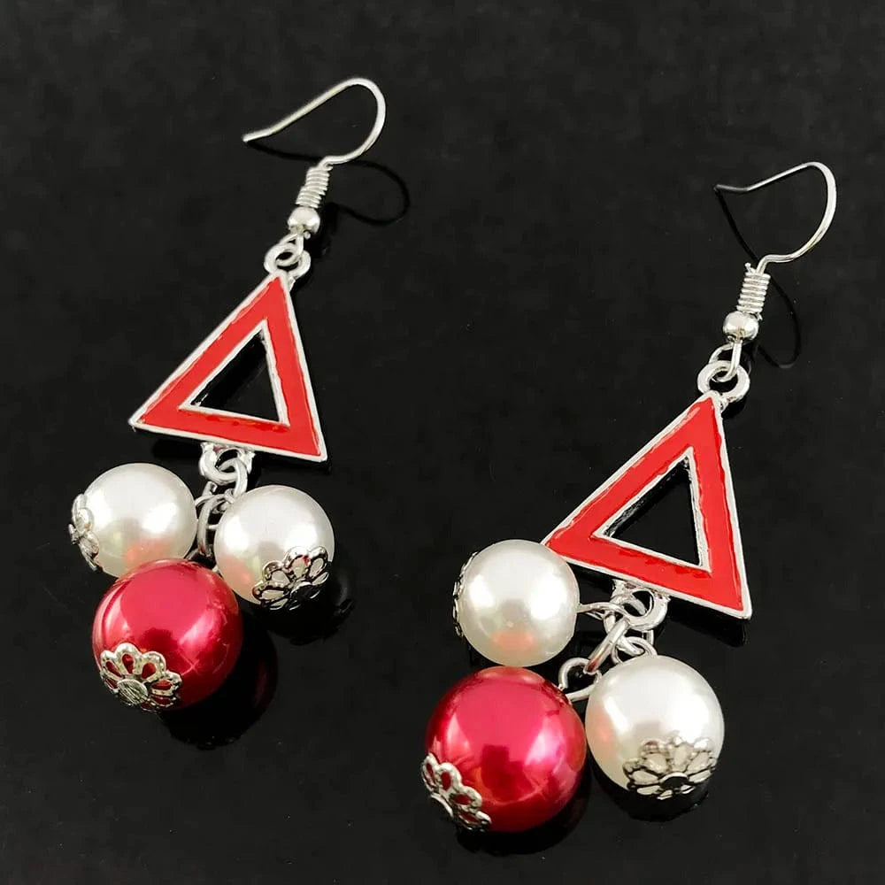 classic / classic / 2 New Handmade Custom Greek Sorority Metal Alloy Greek Letter Triangle Pear Charms Woman Pendant Earring Jewelry